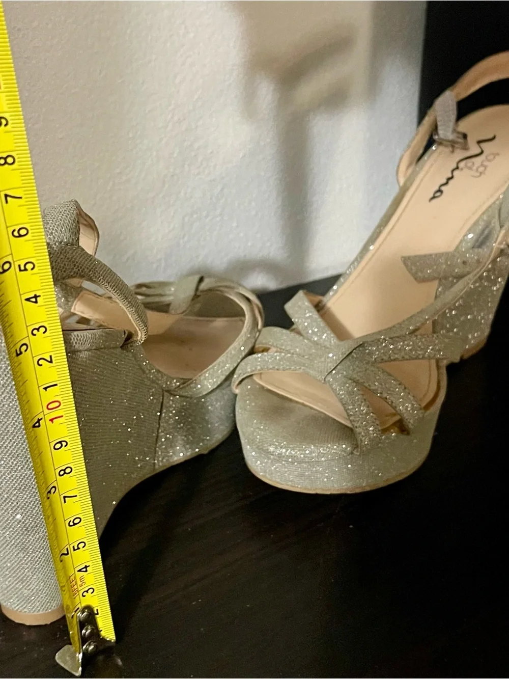 Nina Silver Glitter Strappy Wedge Sandals